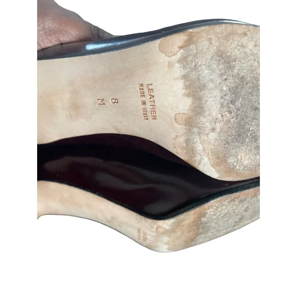 Anne Klein II Leather Heels 8 m Brown ‎ Leather Square Toe White Stitching Italy